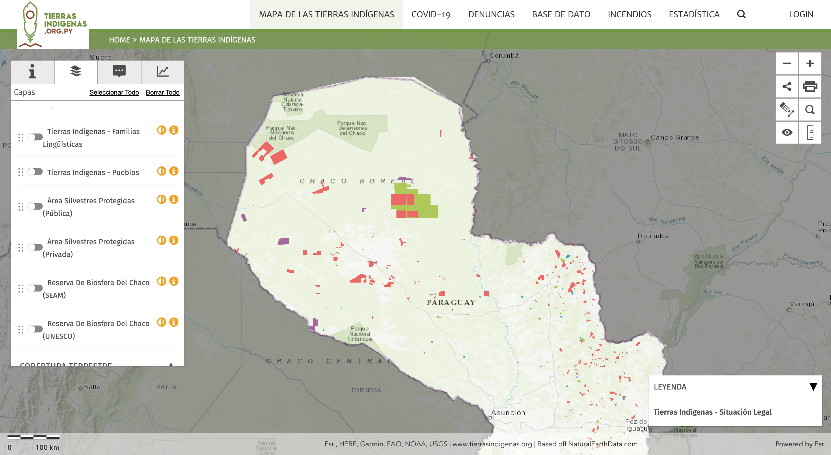 The Tierras Indigenas project uses MapBuilder to display a compilation of indigenous territories in Paraguay. This project is coordinated by the Federation for the Self-Determination of Indigenous Peoples (FAPI). Click the image to learn more.